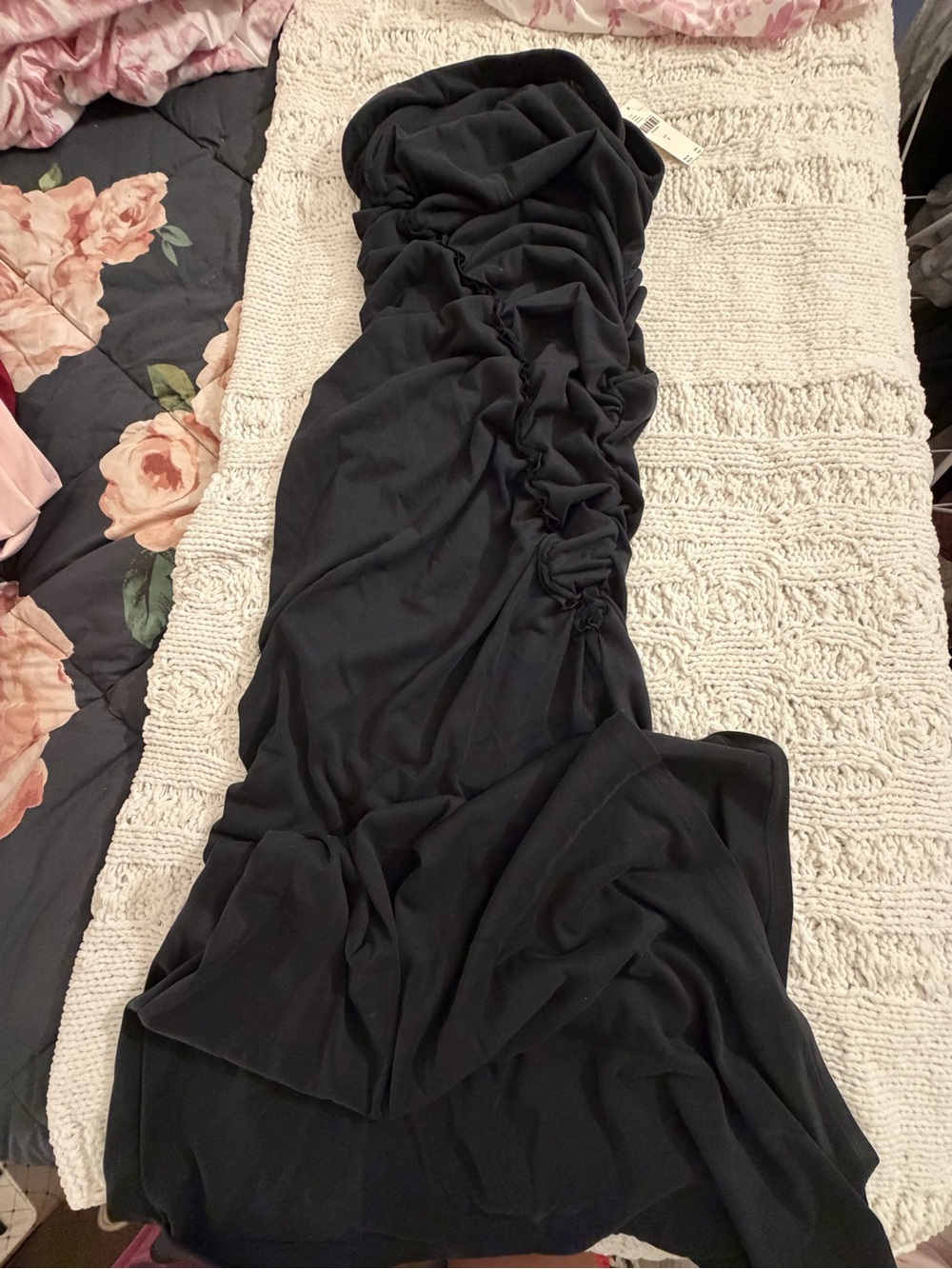 Anthropologie Black Ruched Maxi Dress